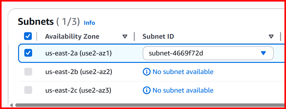 Picture showing selecting the vpc and subnet for endpoint